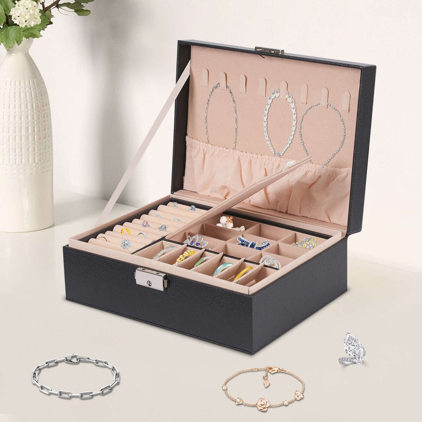 Double-Layer PVC Jewelry Box R - Lockbox Key Secure บทวิจารณ์และราคา
